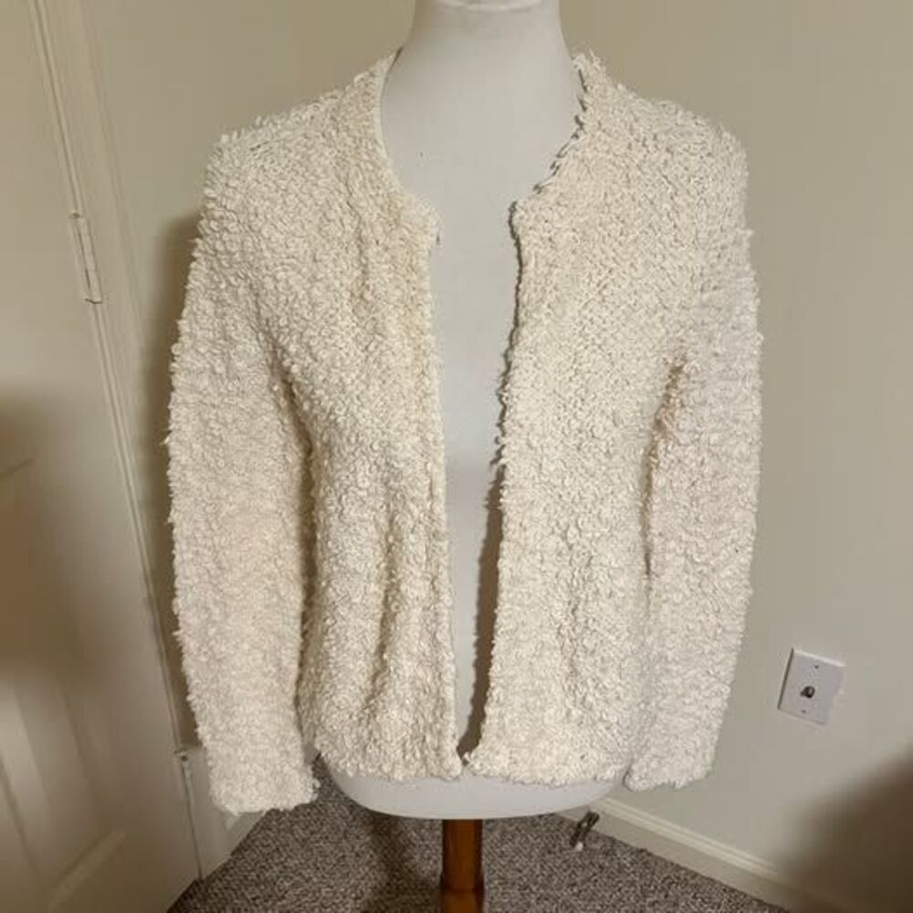 Eileen Fisher Cream Textured Knit Cardigan - Small